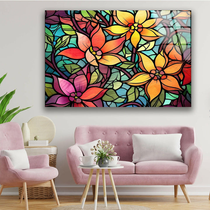 Multicolored Flowers Glass Wall Art Glass Printing Wall Art, Print photos on glass