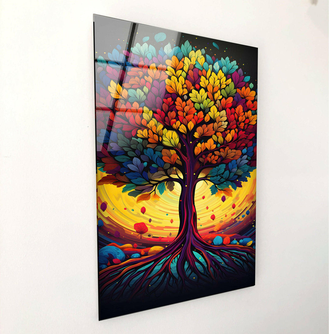 Colorful Tree Painting Glass Wall Art glass pictures for Wall, glass prints wall art