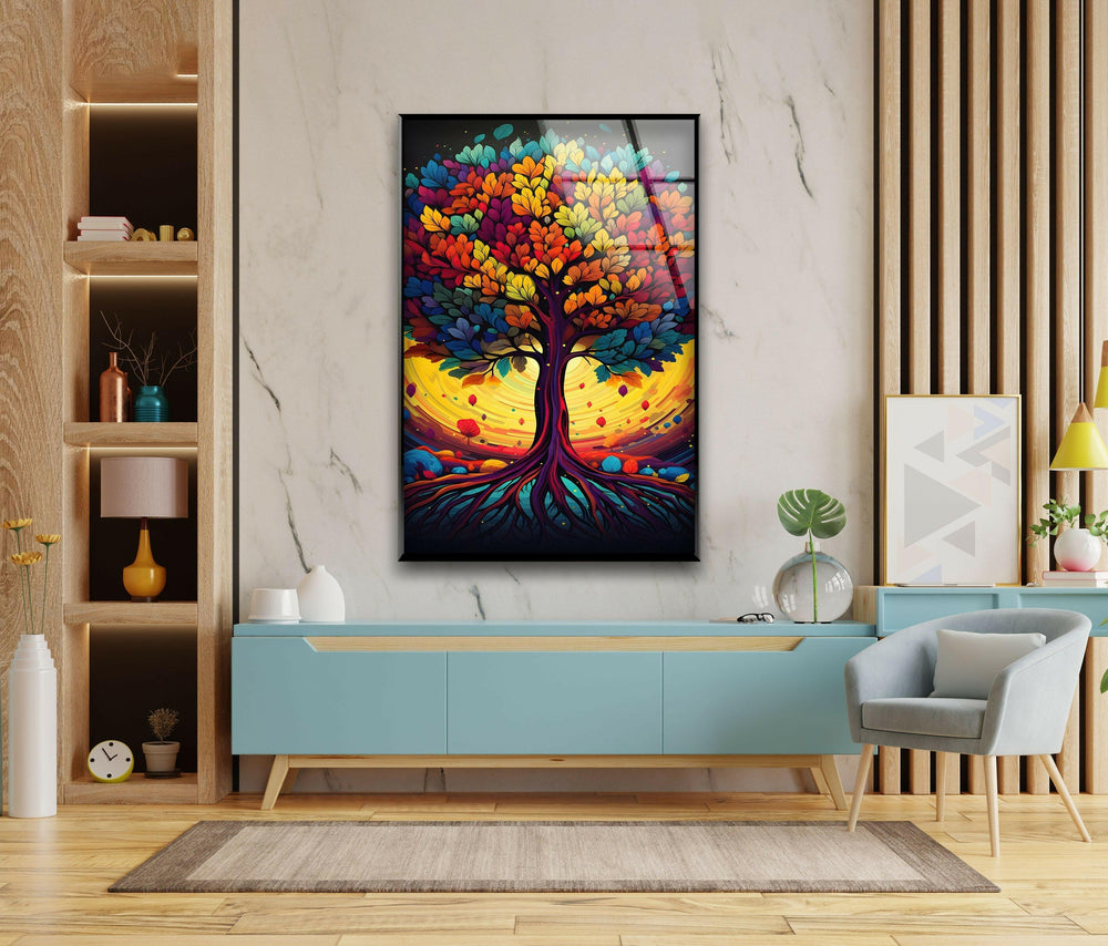 Colorful Tree Painting Glass Wall Art glass photo prints, glass picture prints