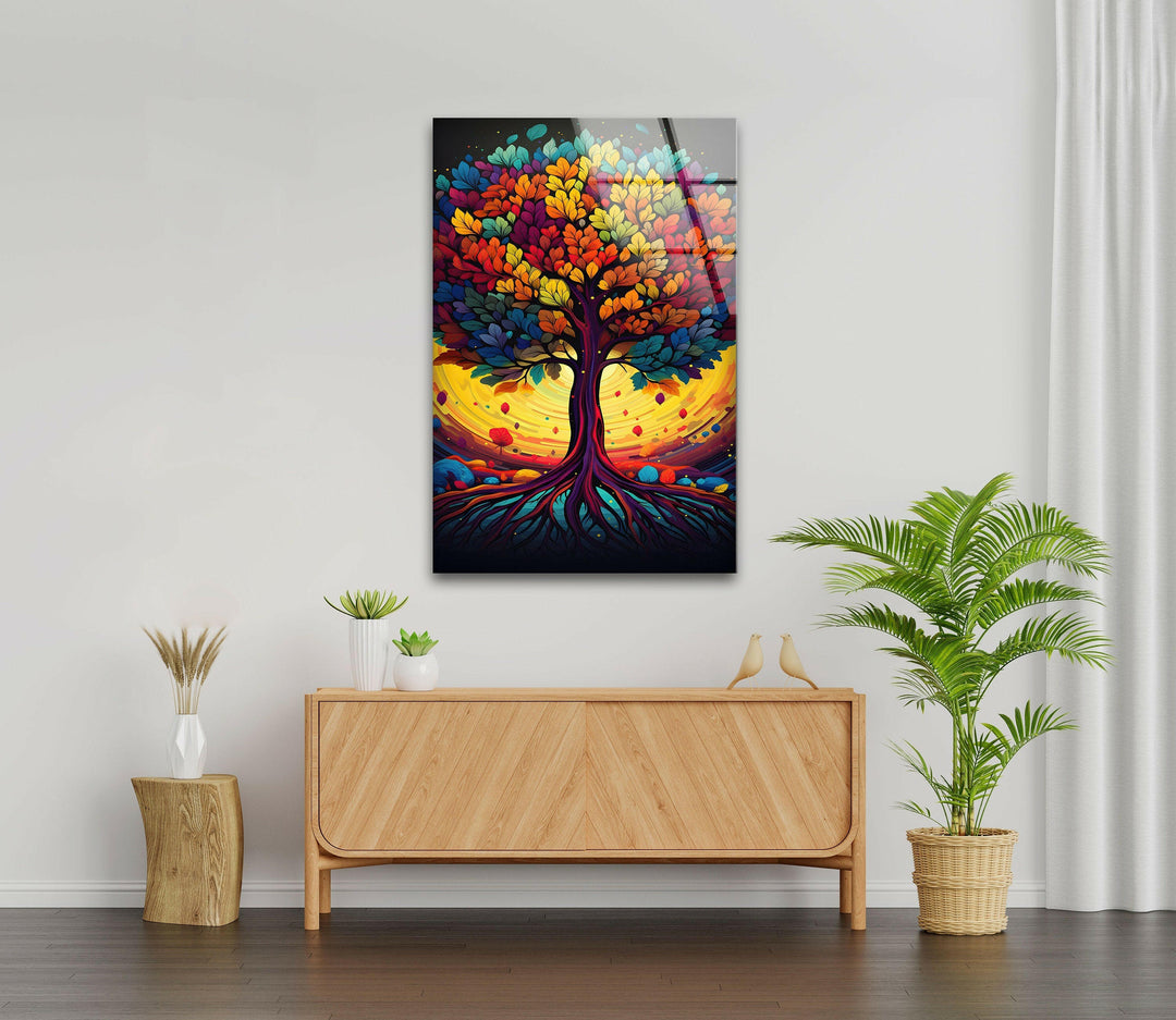 Colorful Tree Painting Glass Wall Art large glass photo prints, glass wall photos