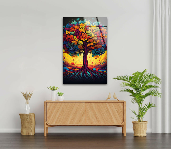 Colorful Tree Painting Glass Wall Art large glass photo prints, glass wall photos