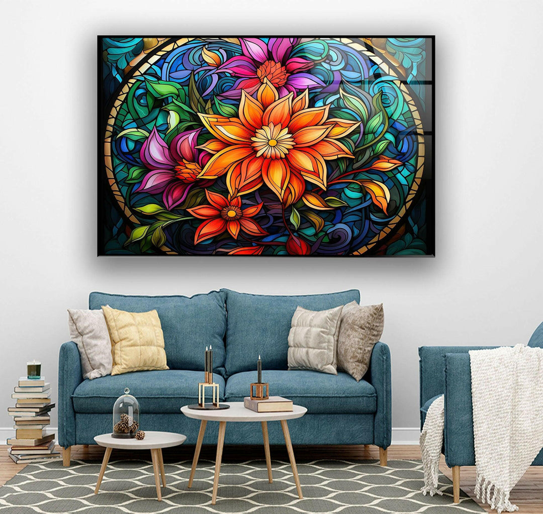 Vintage Floral Stained Glass Wall Art glass image printing, glass prints from photos