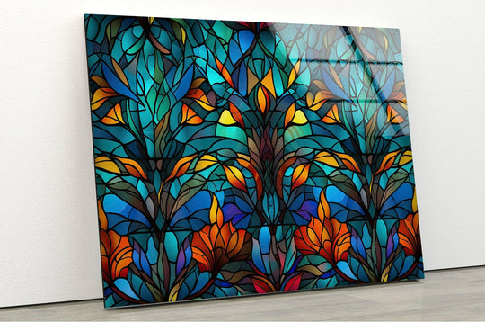 Blue Stained Geometric Glass Wall Art glass art painting, glass art for the Wall