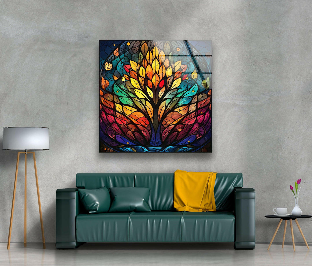 Stained Yellow Tree Glass Wall Art glass photo prints, glass picture prints