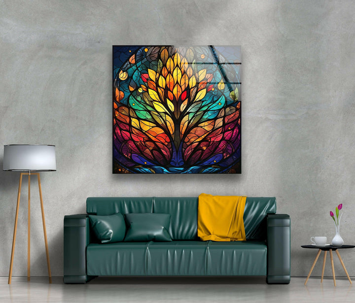 Stained Yellow Tree Glass Wall Art glass photo prints, glass picture prints