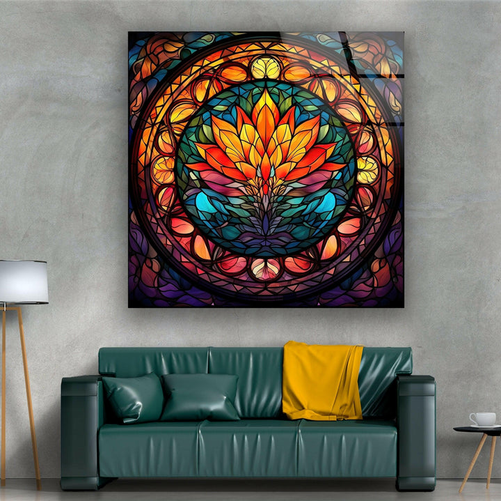 Lotus Stained Flower Glass Wall Art photo print on glass, prints on glass wall art