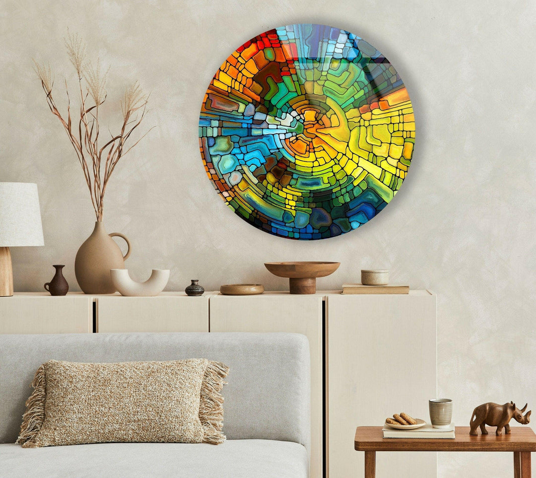 Stained Yellow Round Glass Wall Art art glass wall art, glass wall art pictures