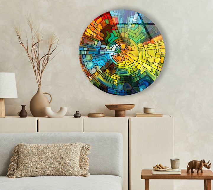 Stained Yellow Round Glass Wall Art art glass wall art, glass wall art pictures