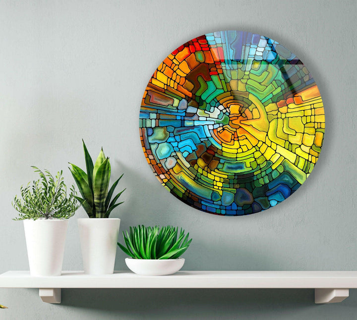 Stained Yellow Round Glass Wall Art art glass wall art, glass wall art pictures