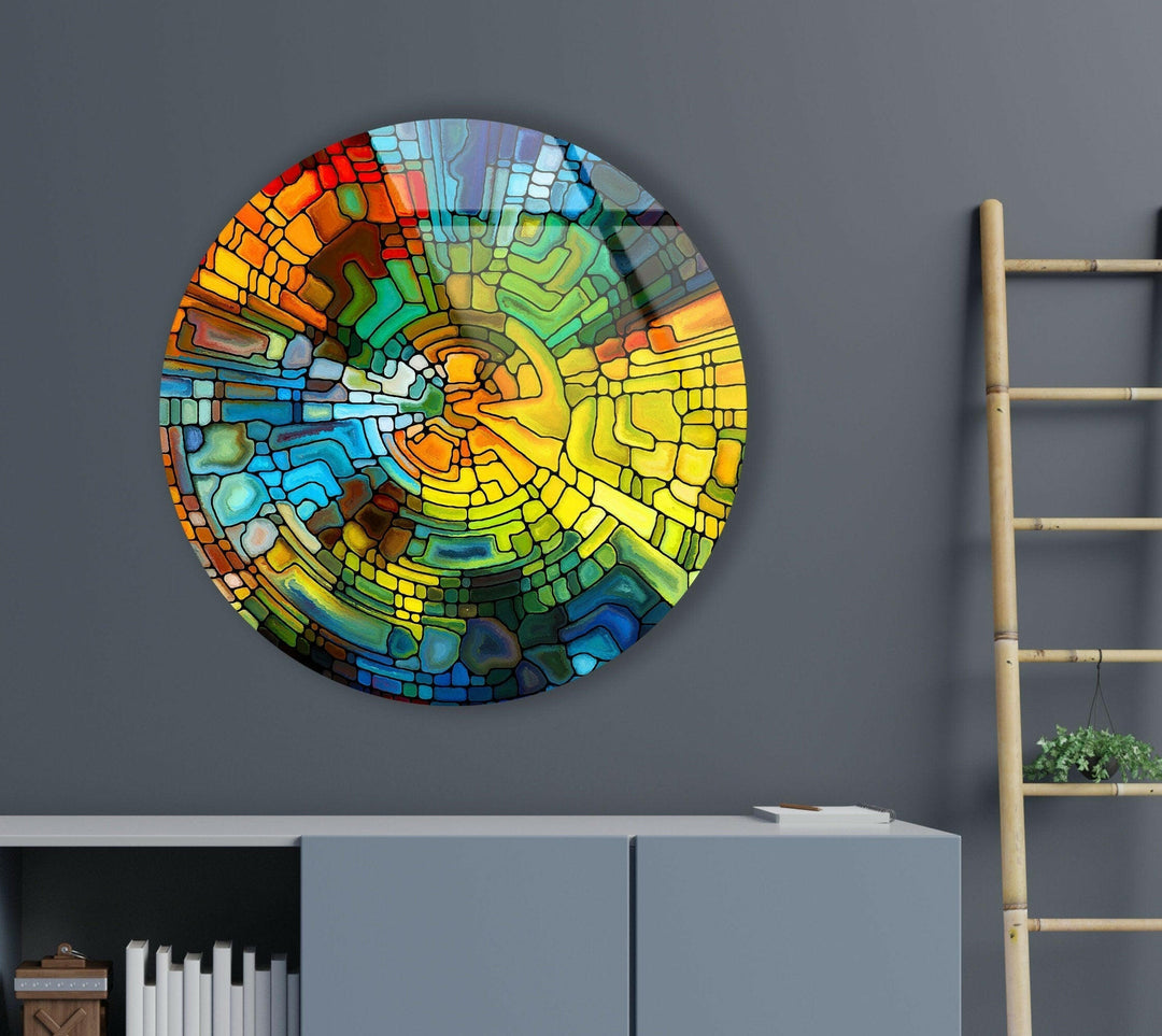 Stained Yellow Round Glass Wall Art art glass wall art, glass wall art pictures