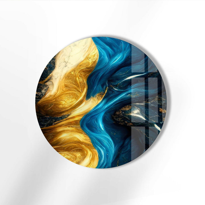 Marble Round Yellow & Blue Glass Wall Art stained glass wall art, stained glass wall decor
