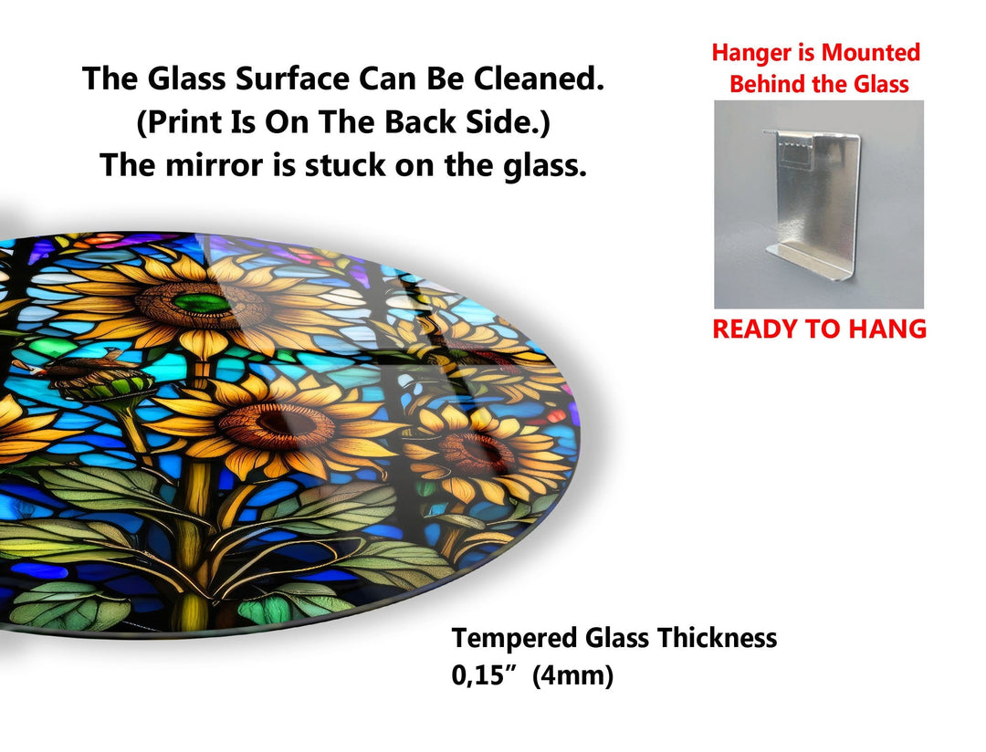 Sonnenblumen-Wandkunst aus Glas, rund
