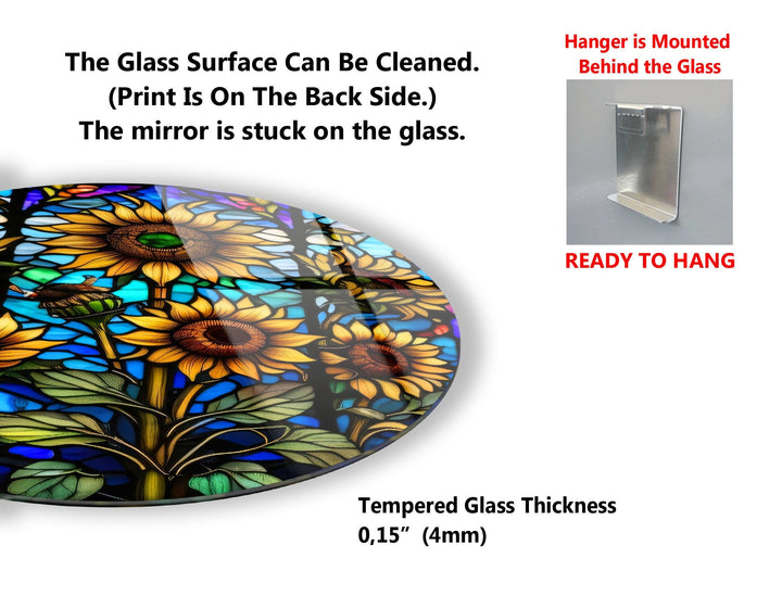 Sonnenblumen-Wandkunst aus Glas, rund