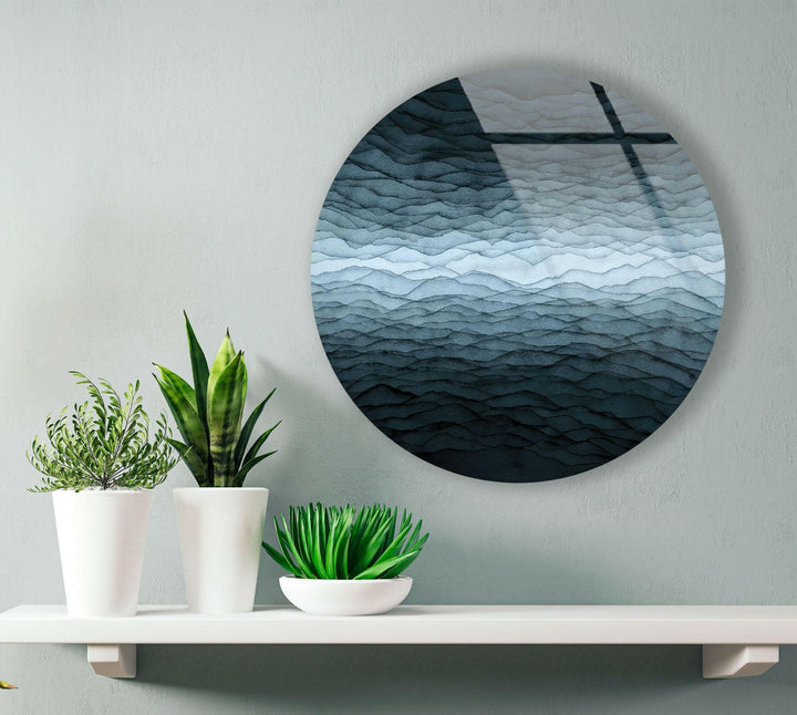 White Details Black Abstract Round Glass Wall Art Glass Printing Wall Art, Print photos on glass