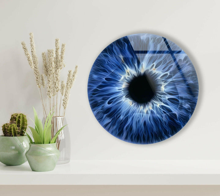 Blue & Black Eye Round Glass Wall Art art glass wall art, glass wall art pictures
