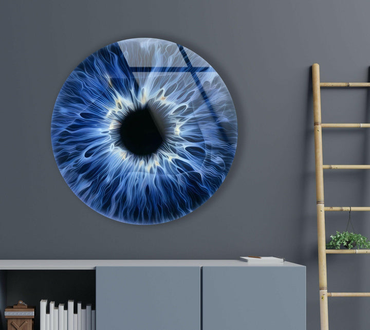 Blue & Black Eye Round Glass Wall Art Glass Printing Wall Art, Print photos on glass
