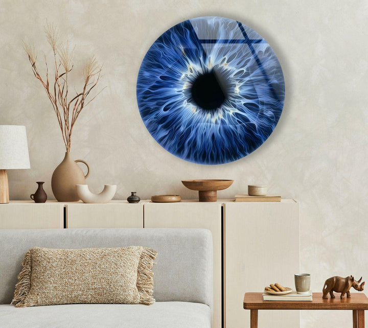Blue & Black Eye Round Glass Wall Art glass pictures for Wall, glass prints wall art
