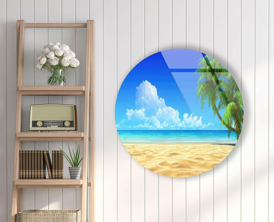 Tropical Landscape Round Glass Wall Art stained glass wall art, stained glass wall decor
