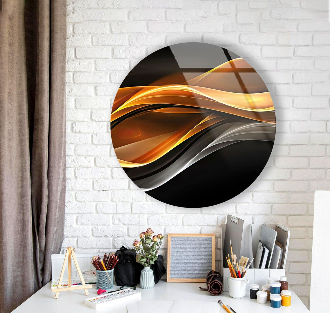 Silver & Gold Abstract Round Glass Wall Art custom glass pictures, glass art prints
