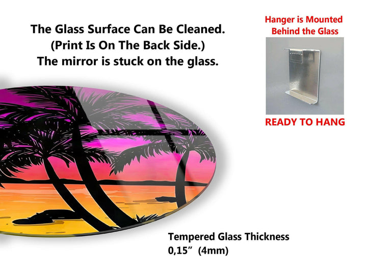 Runde Glaswandkunst „Tropical with Sunset View“