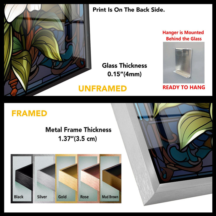 Stained Glass Window With White Flower Glass Wall Art, photo print on glass, prints on glass wall art