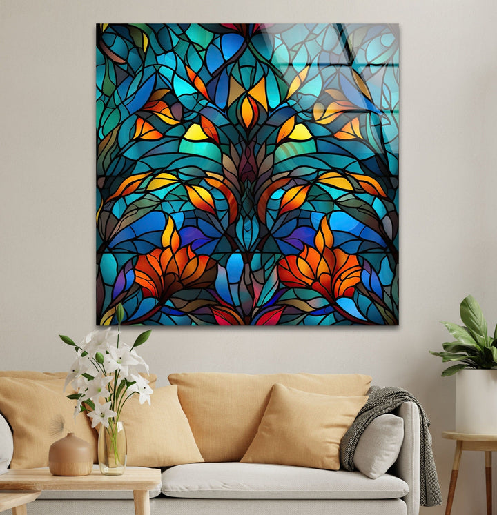Stained Flower Art Glass Wall Art print on glass, glass printed photos