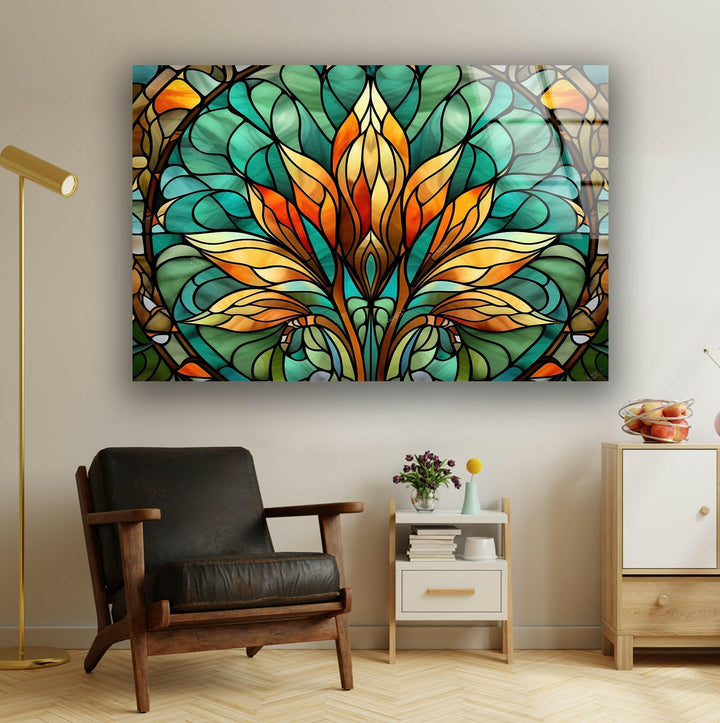 Stained Green & Orange Glass Wall Art art glass wall art, glass wall art pictures