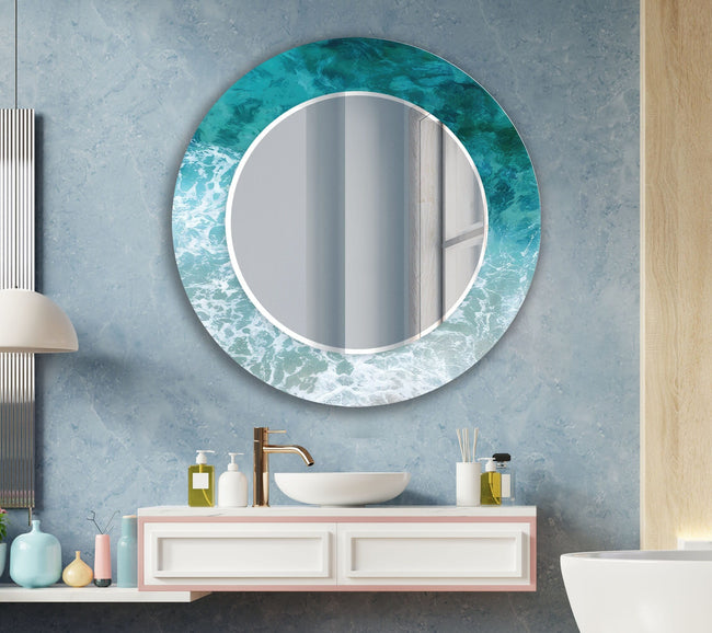 Waves Round Tempered Glass Wall Mirror