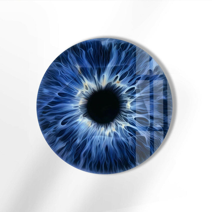 Blue & Black Eye Round Glass Wall Art glass art painting, glass art for the Wall
