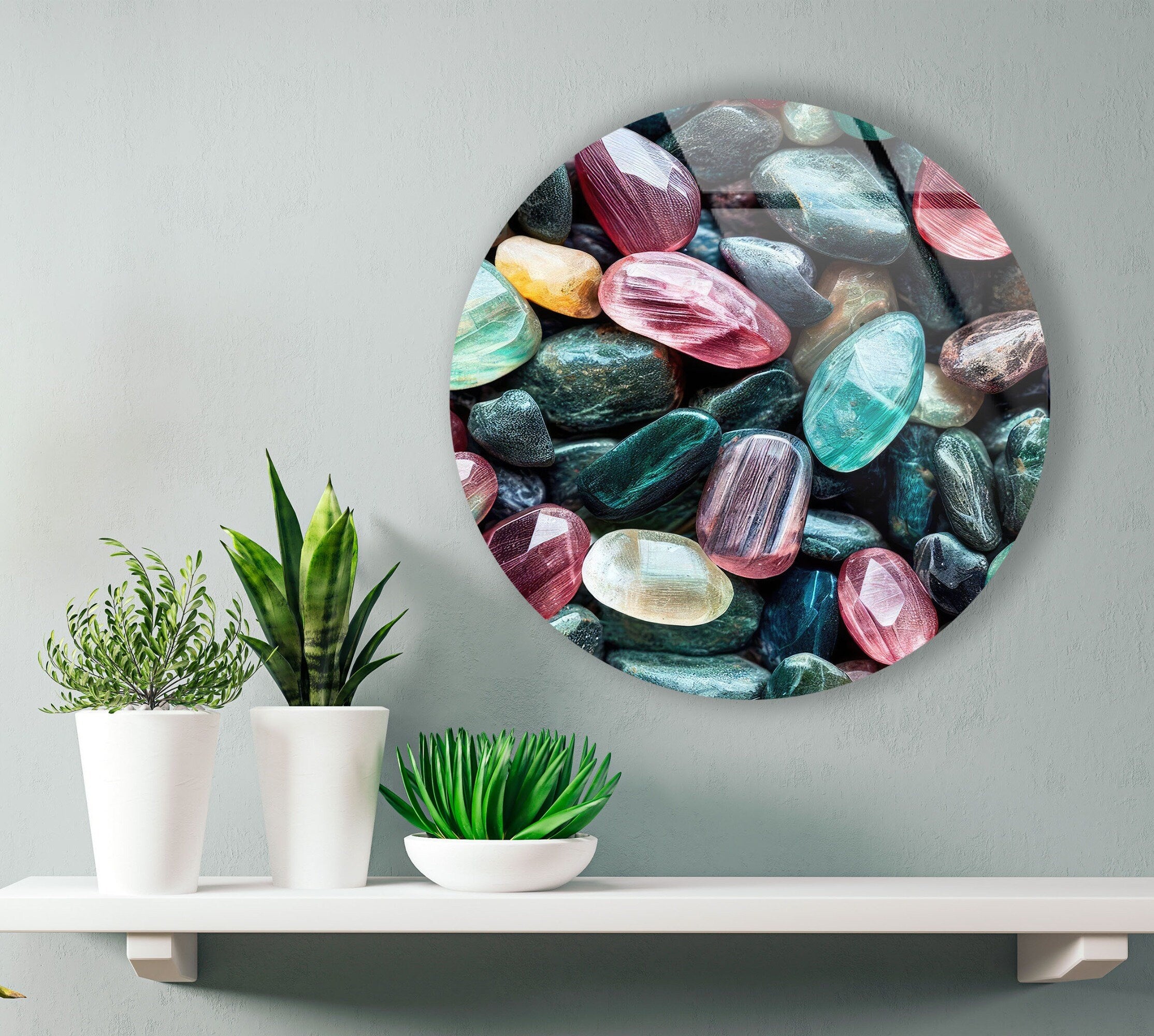 Zen Spa Stones Round Tempered Glass Wall Art
