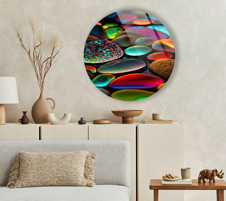 Glowy Zen Spa Stones Round Glass Wall Art picture on glass wall art, photos printed on glass
