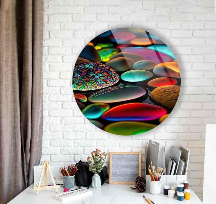Glowy Zen Spa Stones Round Glass Wall Art custom glass pictures, glass art prints
