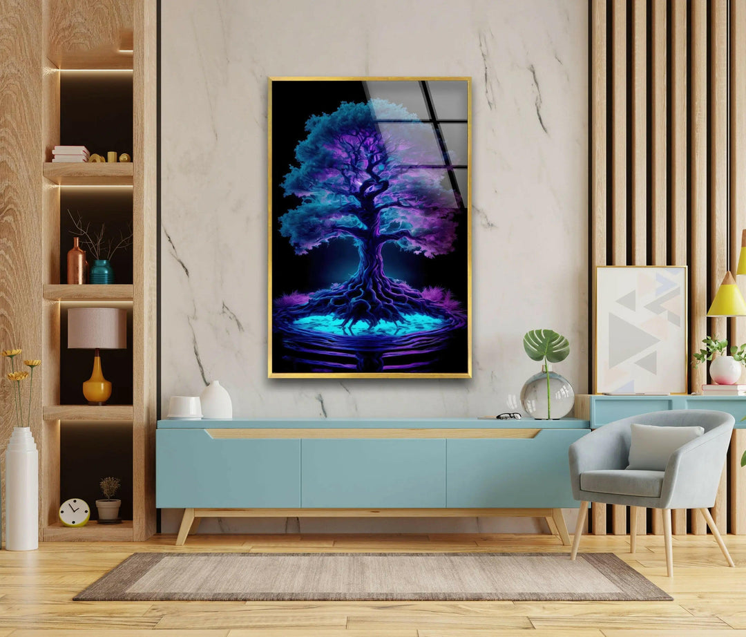Blue Purple Tree Stained Glass Wall Art art glass wall art, glass wall art pictures