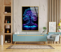 Blue Purple Tree Stained Tempered Glass Wall Art
