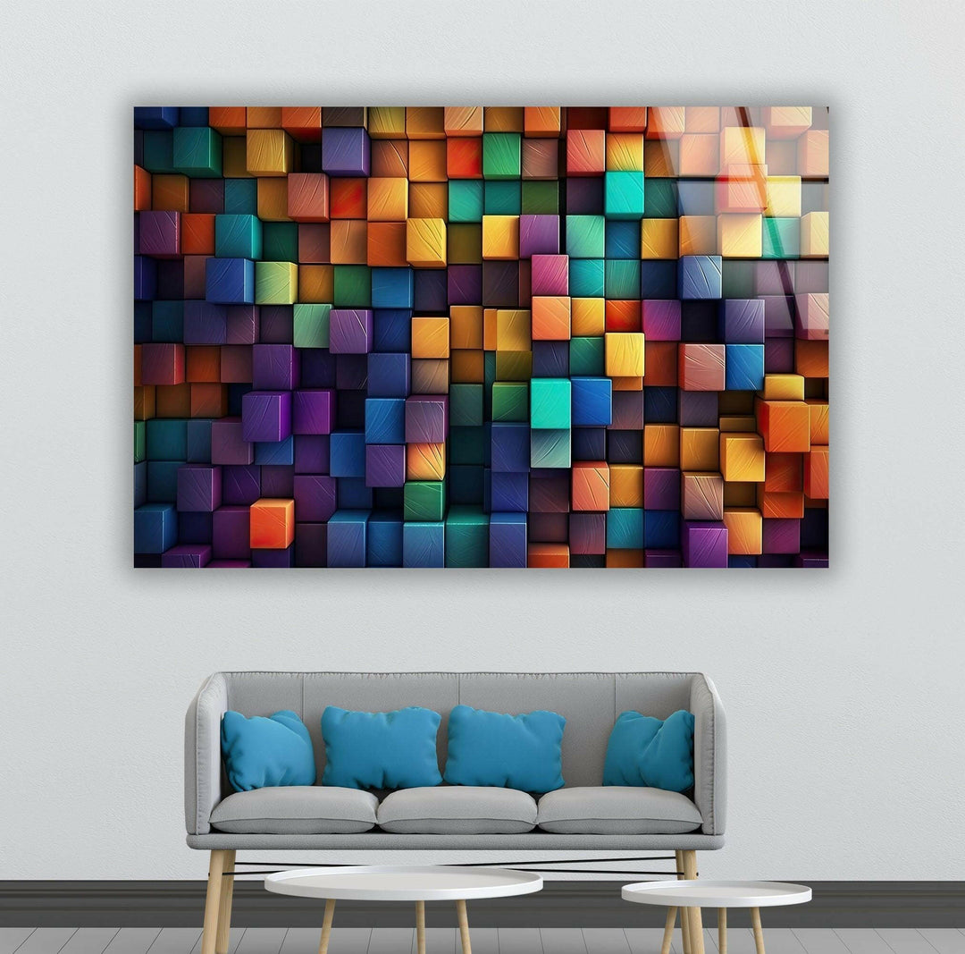 Colorful Abstract Cubes Glass Wall Art