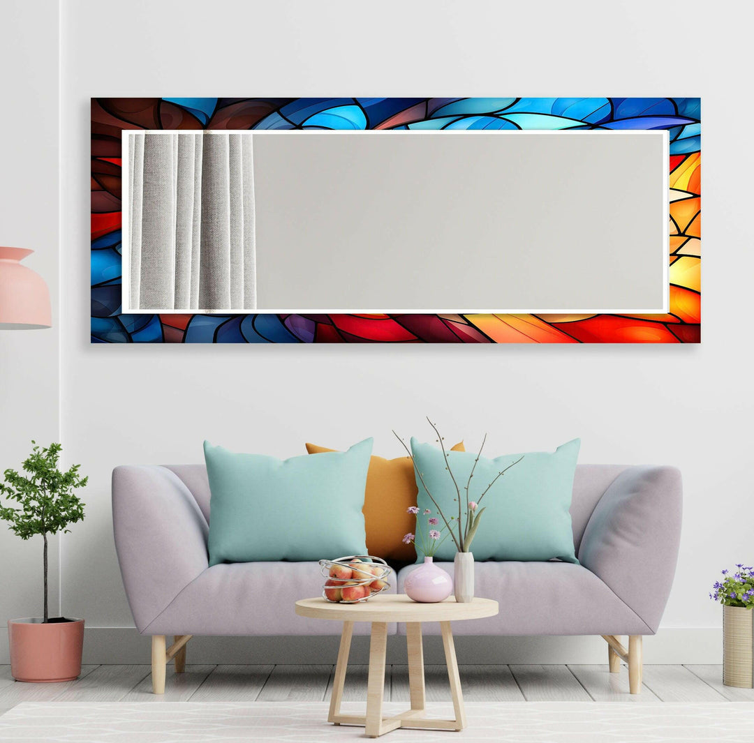 Blue Orange Round Wall Mirror Dining Room Mirror
