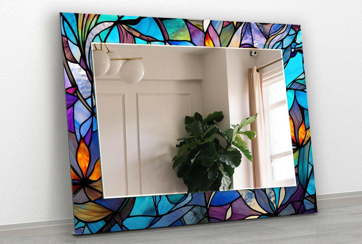 Vivid Colored Leafs Wall Mirrors Blue Mirror
