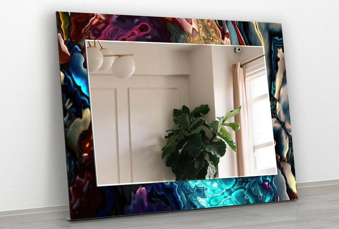 Blue Red Oil Art Round Wall Mirror Large Mirror
