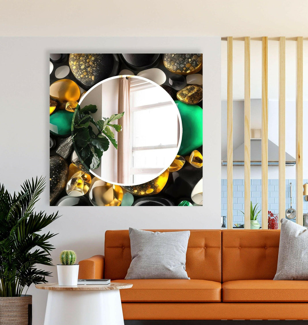 Shiny Zen Spa Stones Wall Mirror gold frame mirror
