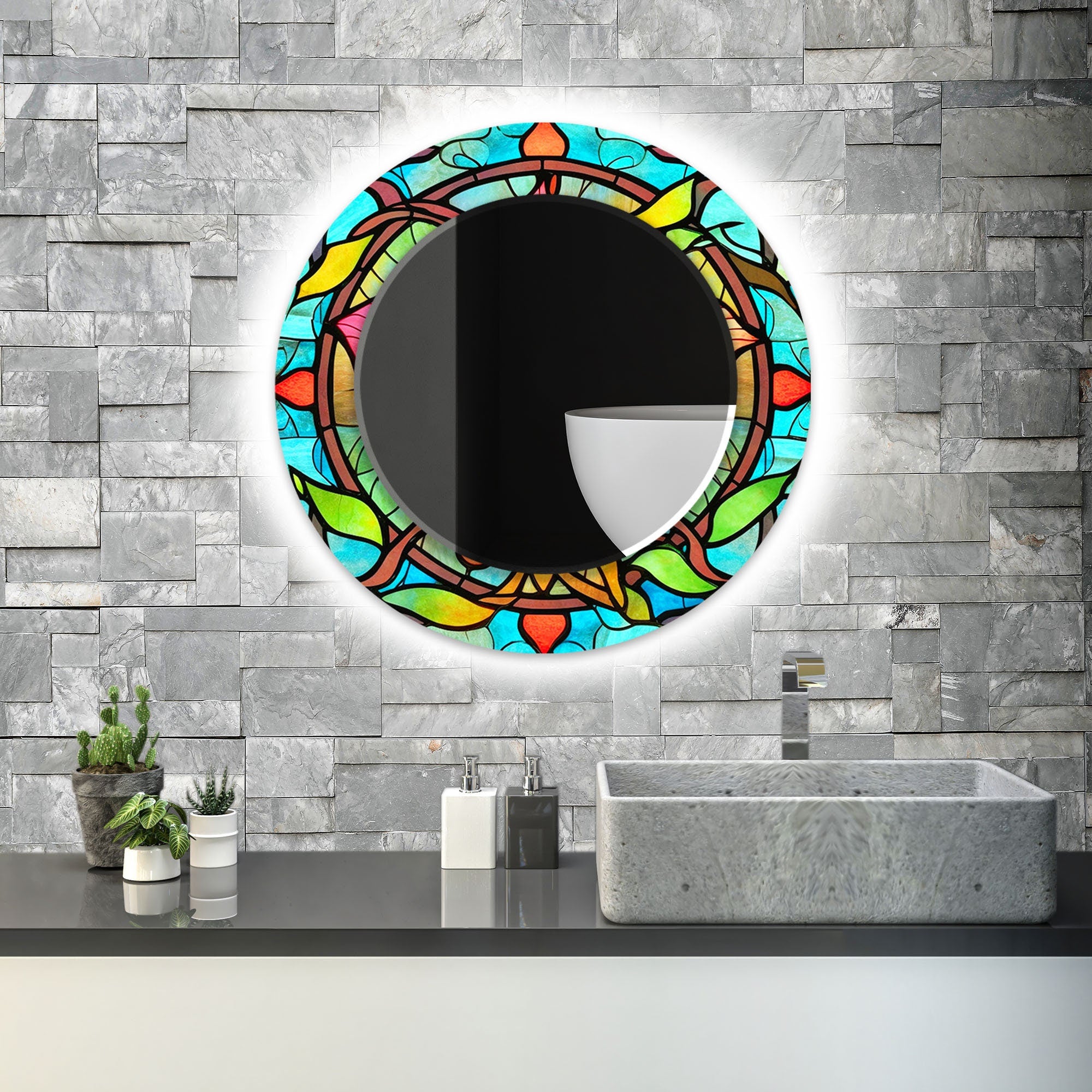 Abstract Tempered Glass Wall Mirror