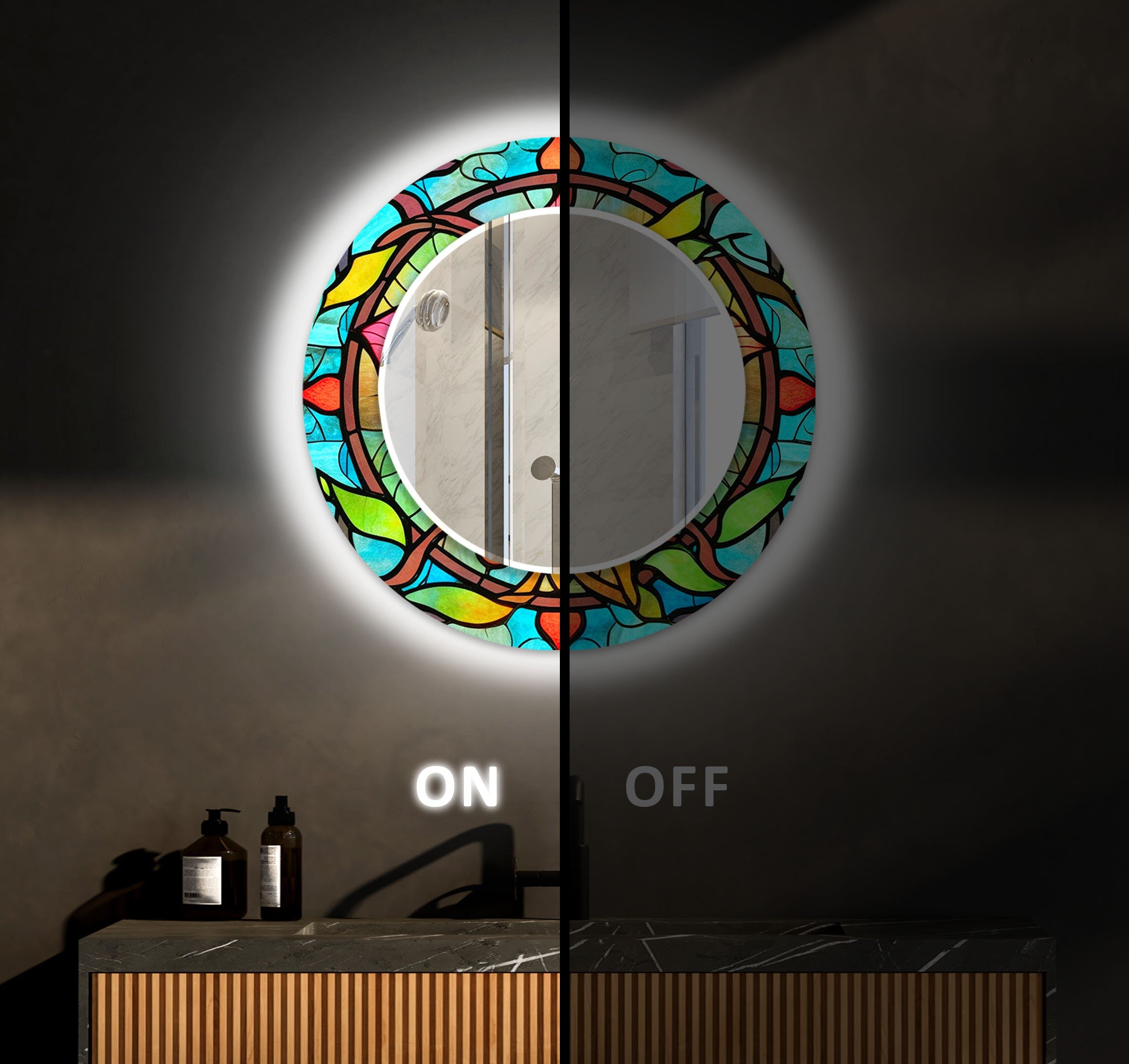 Abstract Tempered Glass Wall Mirror