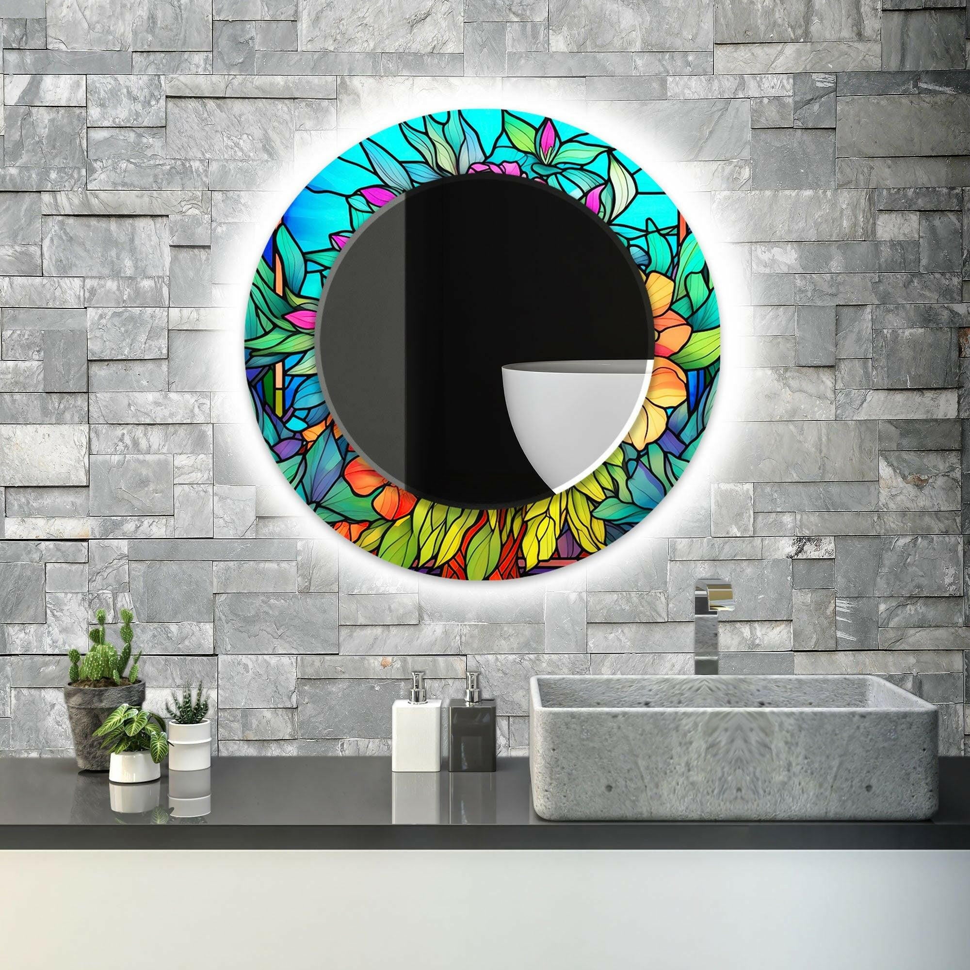 Stained Tempered Glass Wall Mirror