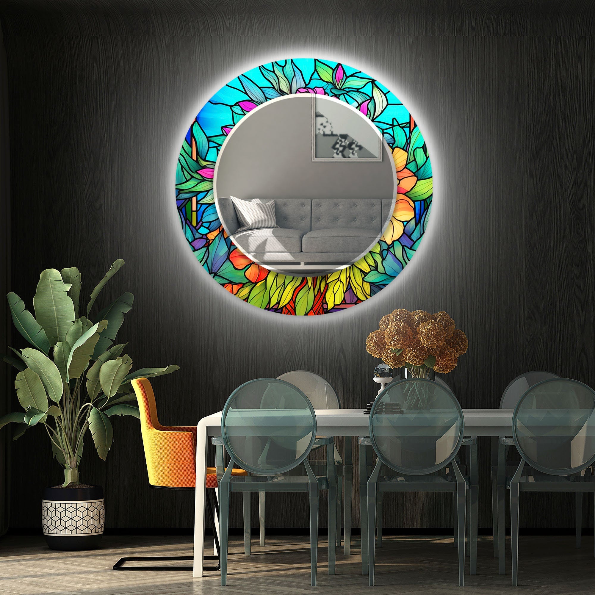 Stained Tempered Glass Wall Mirror