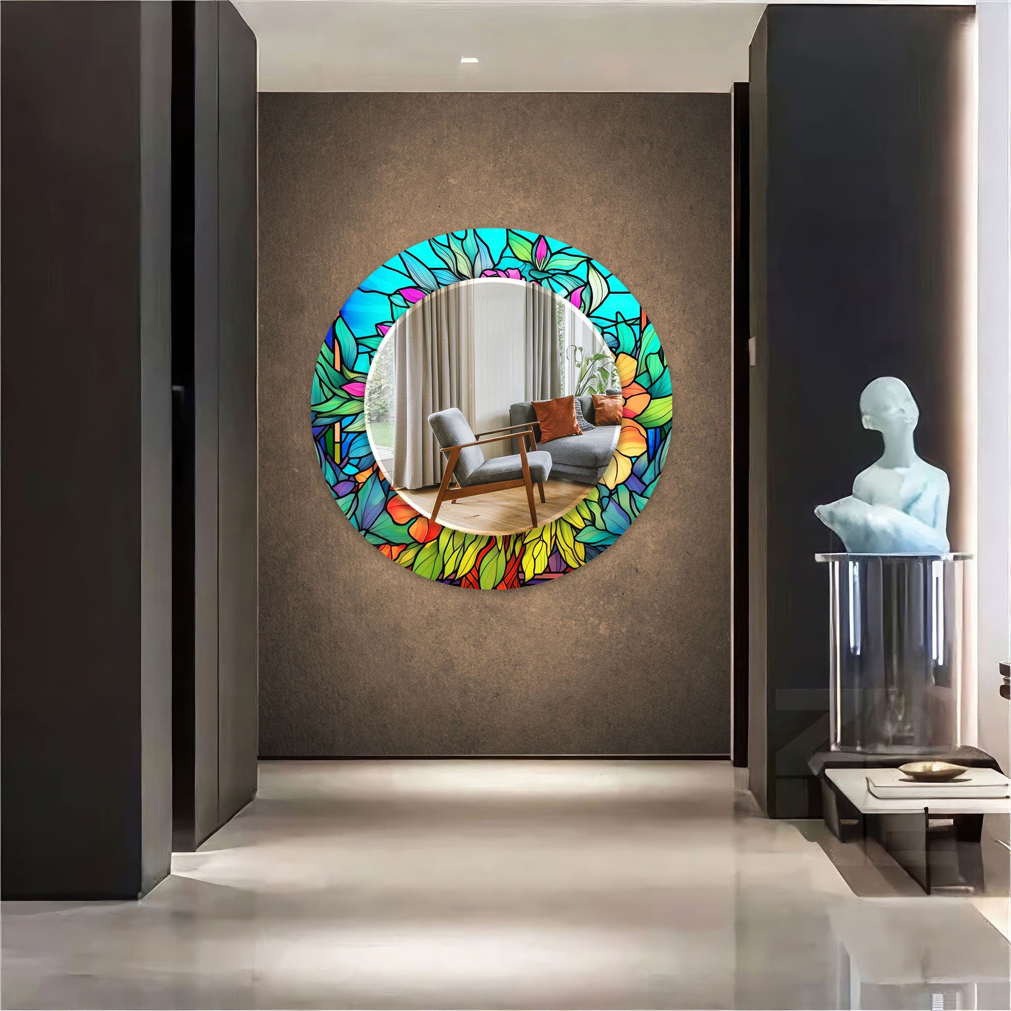 Stained Tempered Glass Wall Mirror