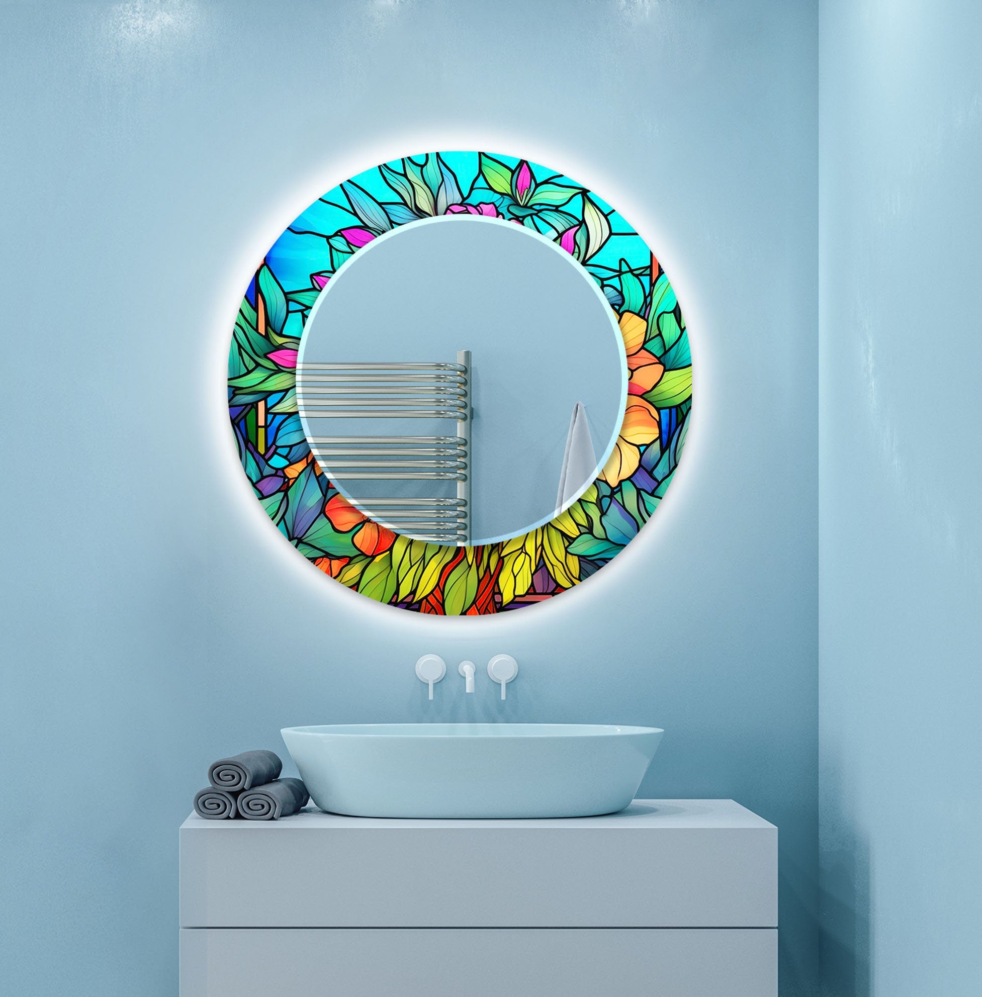 Stained Tempered Glass Wall Mirror