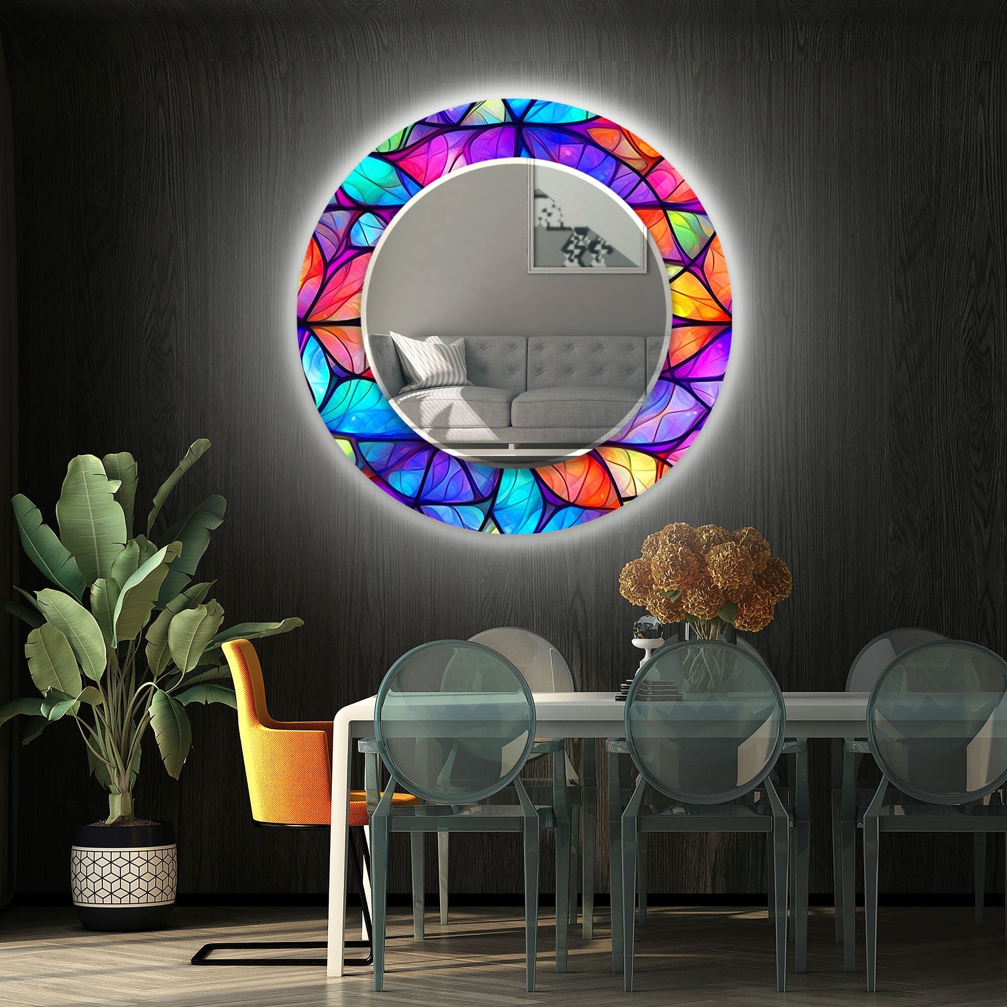 Stained Tempered Glass Wall Mirror
