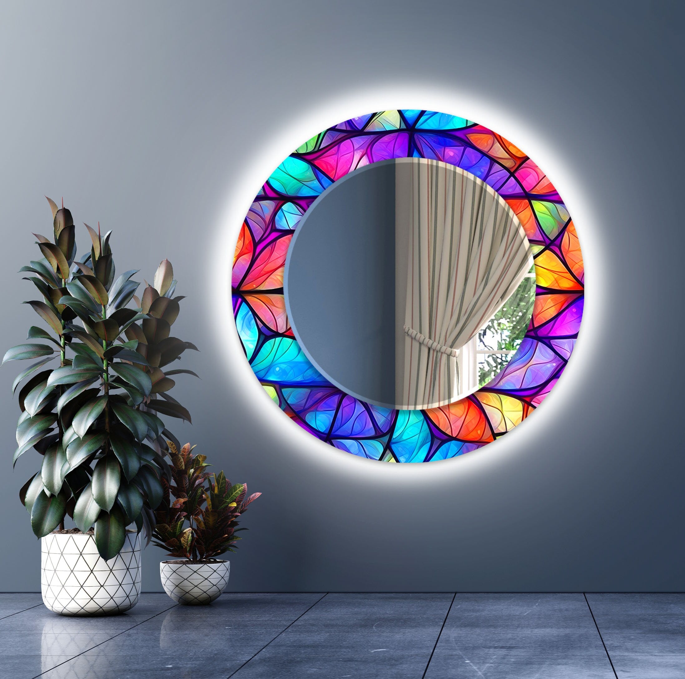 Stained Tempered Glass Wall Mirror