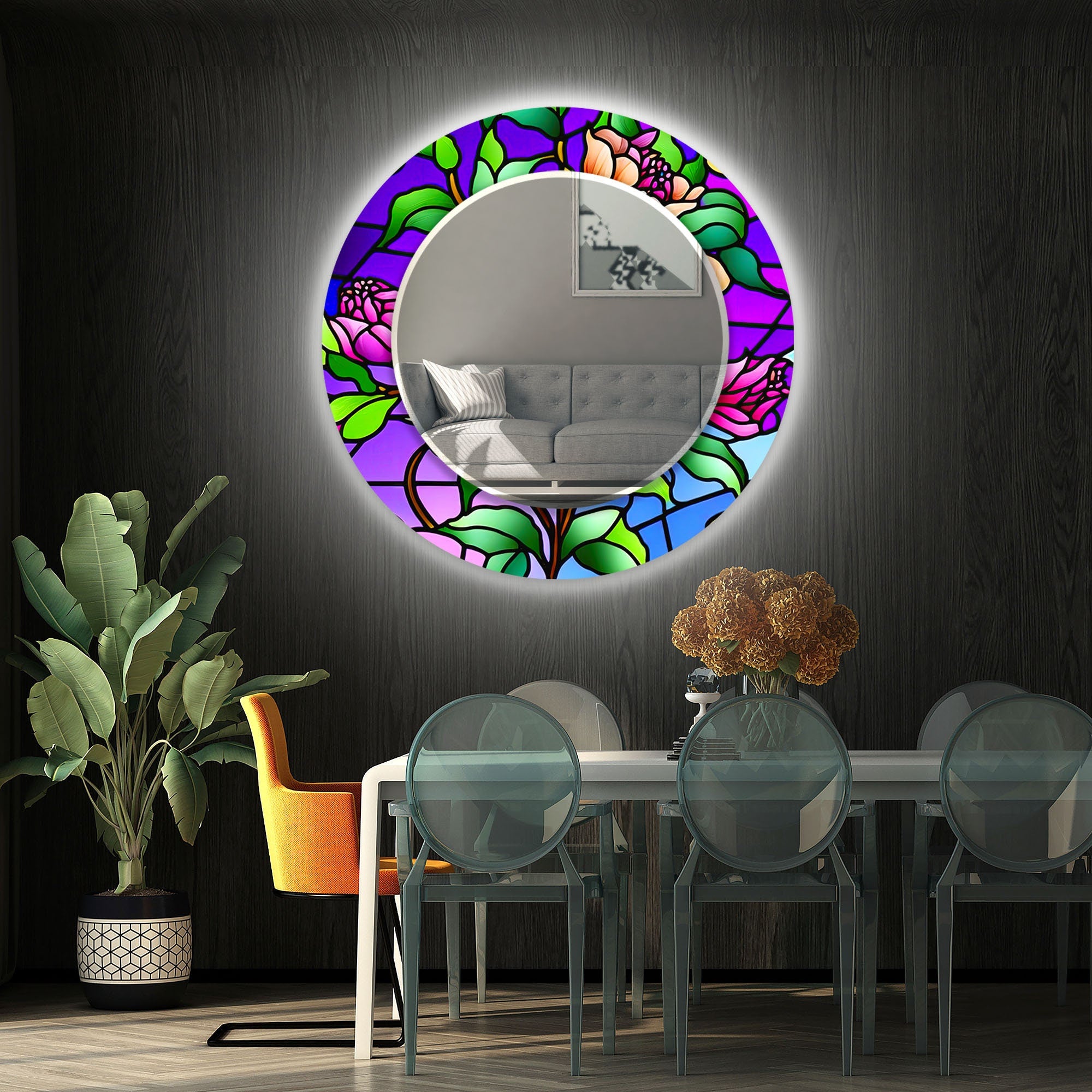 Stained Tempered Glass Wall Mirror