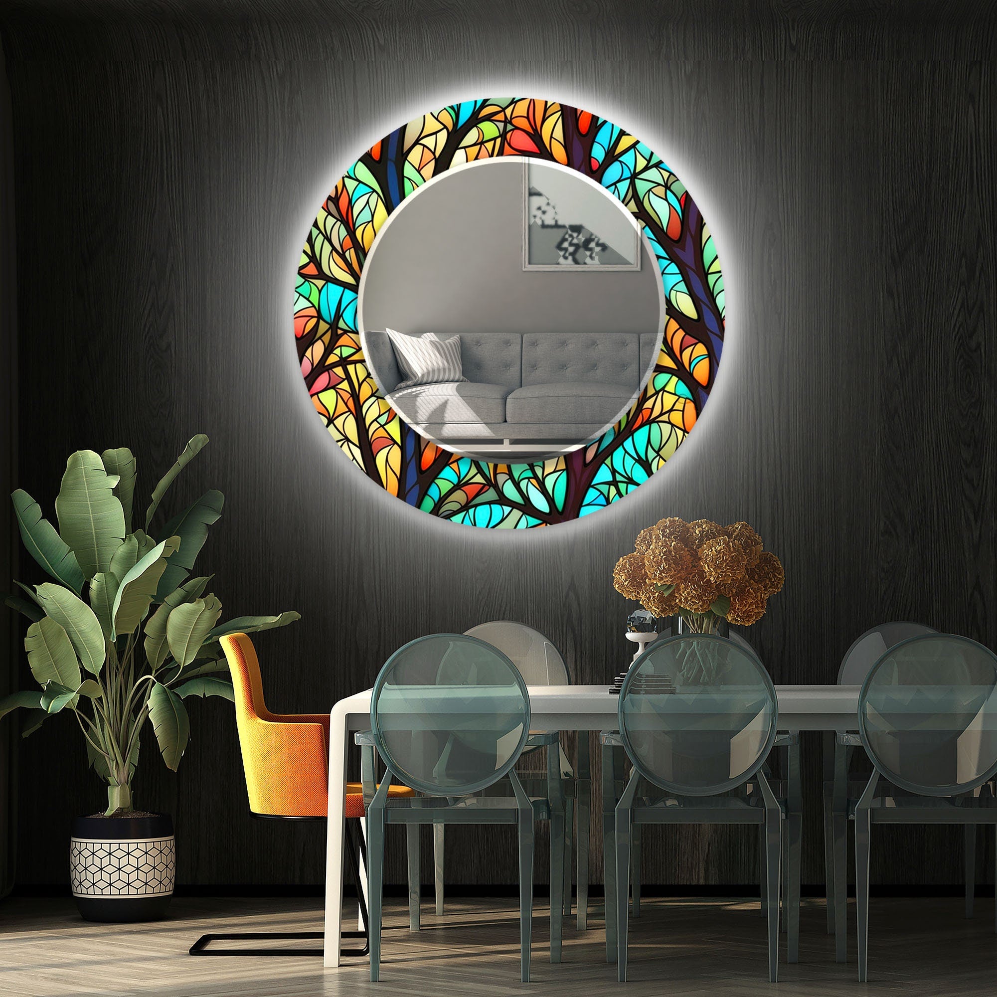 Stained Tempered Glass Wall Mirror