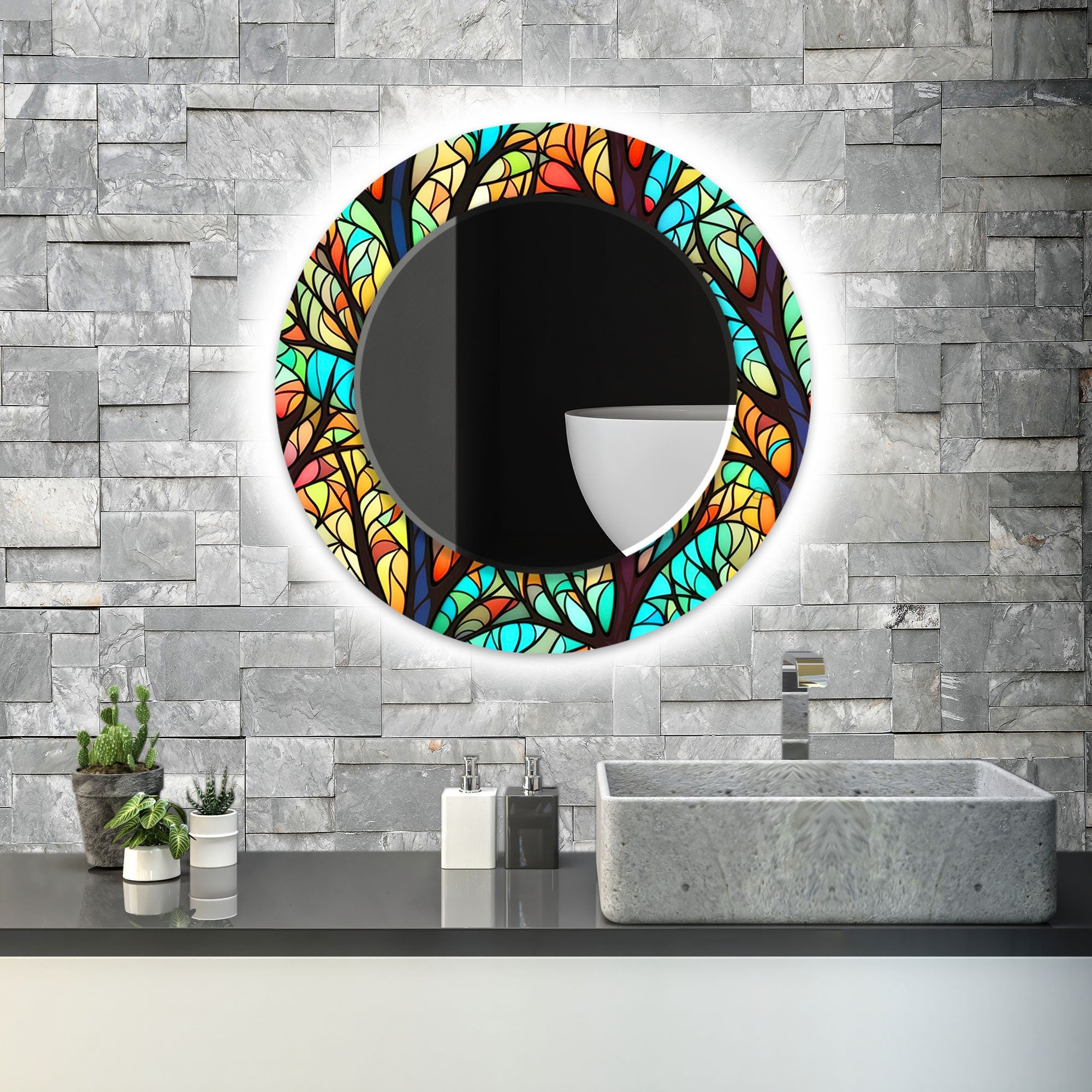 Stained Tempered Glass Wall Mirror
